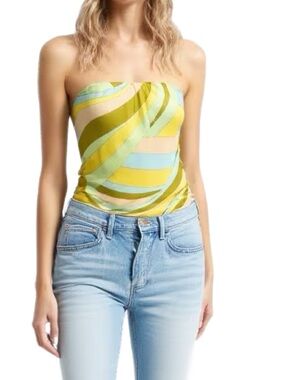 Page Abstract Tube Top in Yellow & Green with Silk Like Shimmer Size Small